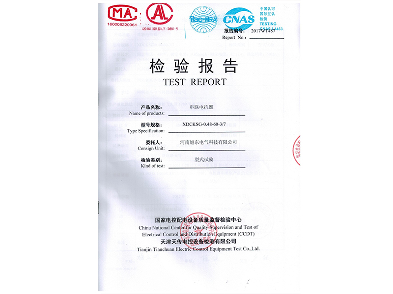 XDCKSG串聯電抗(kang)器檢驗(yan)報告